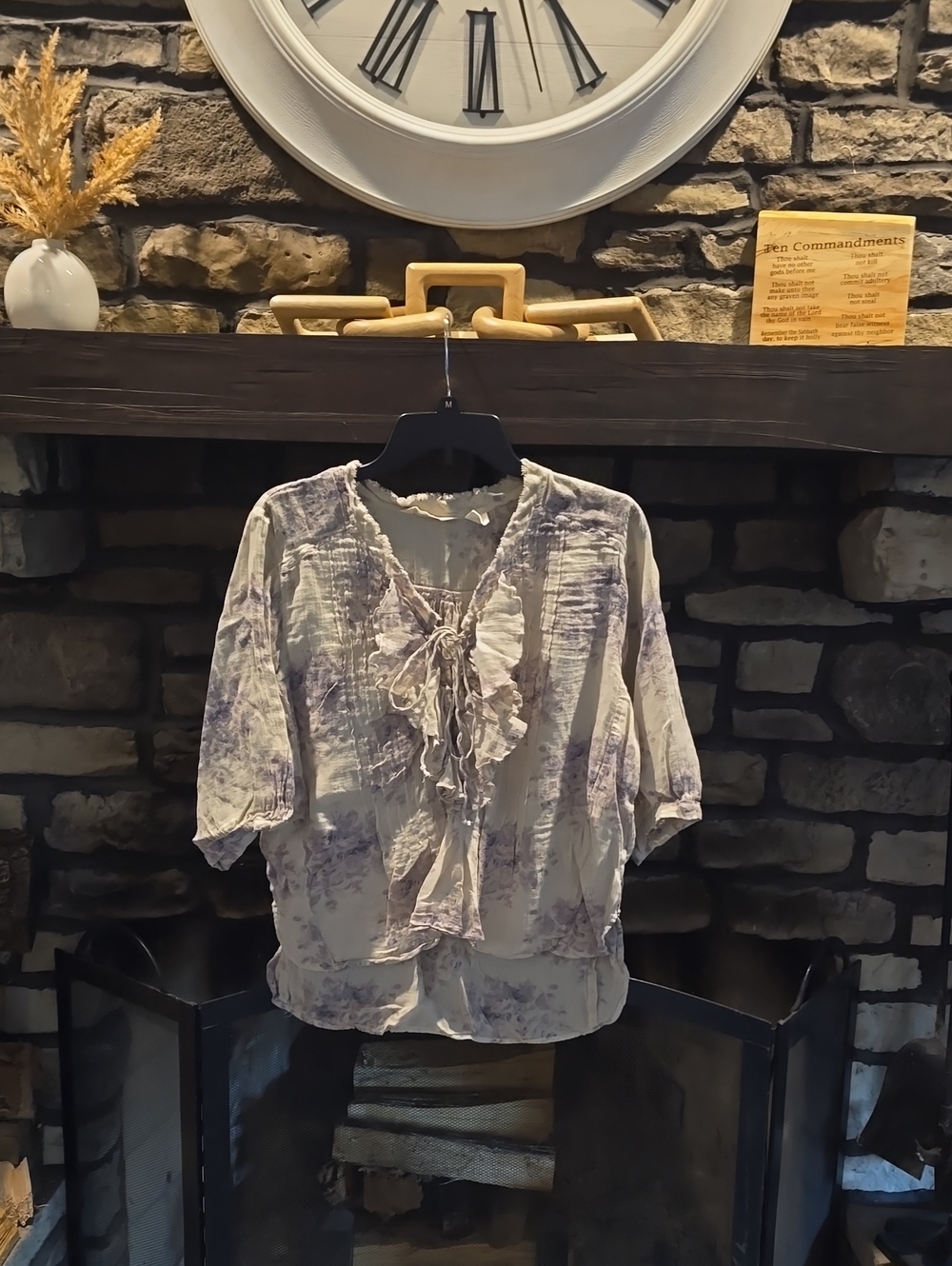 Denim & Supply Ralph Lauren Cream Blouse with Lavender Print